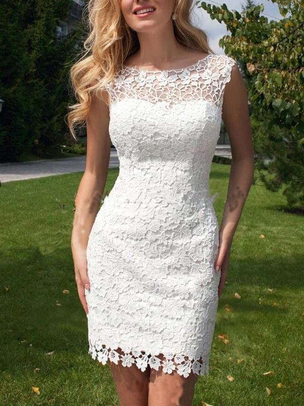 Sheath Scoop Neck Ivory Lace Tulle Detachable Ruffles Open Back Wedding Dresses RS738