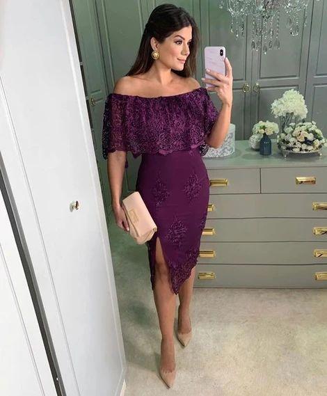 Jayden Homecoming Dresses Lace Purple Off Shoulder CD10134
