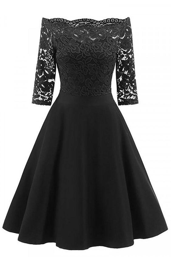 Black Off Shoulder Audrey Lace Homecoming Dresses CD10318