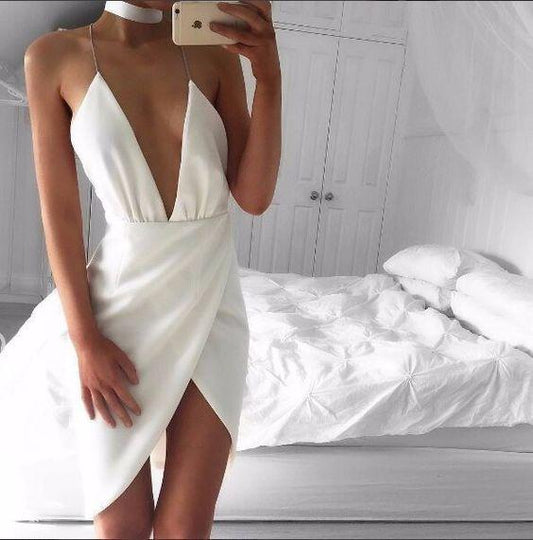 White Deep-V Homecoming Dresses Amaya Cocktail Dress CD10569