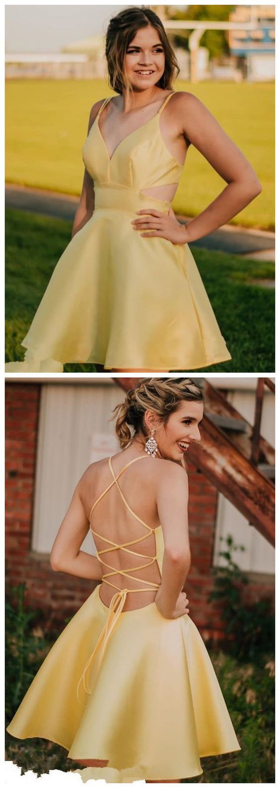 Homecoming Dresses Tara Yellow Cut Out Party Dresses CD10863