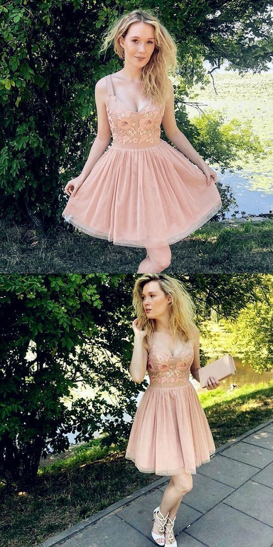 Homecoming Dresses Cocktail Tatum V-Neck A-Line Short With Appliques Sexy Dress CD1097