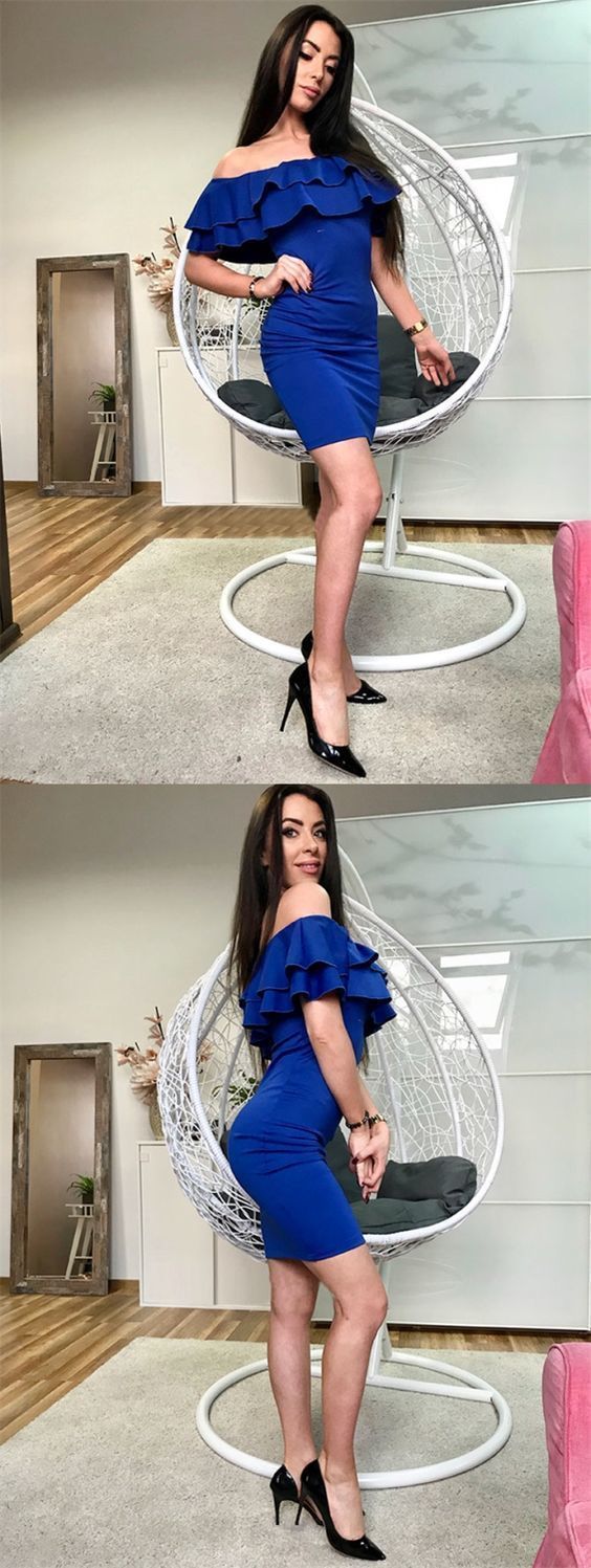 Off-The-Shoulder Above-Knee Sexy Dress Cocktail Royal Blue Angeline Homecoming Dresses CD1099