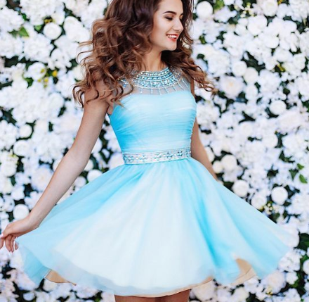 Blue Tulle Open Back With Beading Homecoming Dresses Kadence Simple CD1119