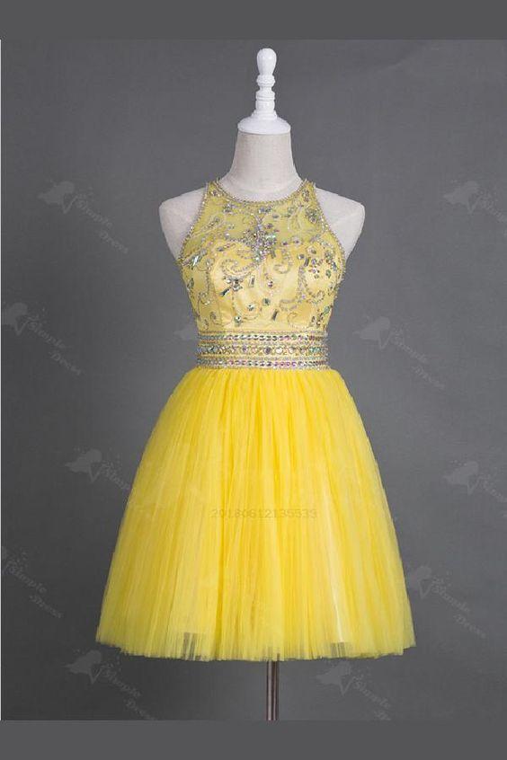 2024 Homecoming Dresses Azaria Yellow Tulle CD1132