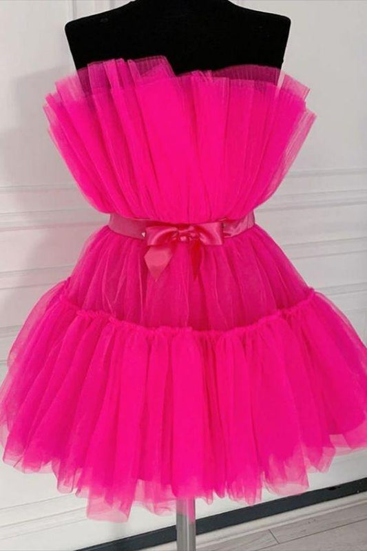 Strapless Fuchsia Short Dress Amina Homecoming Dresses Cocktail Birthday Dress CD11370
