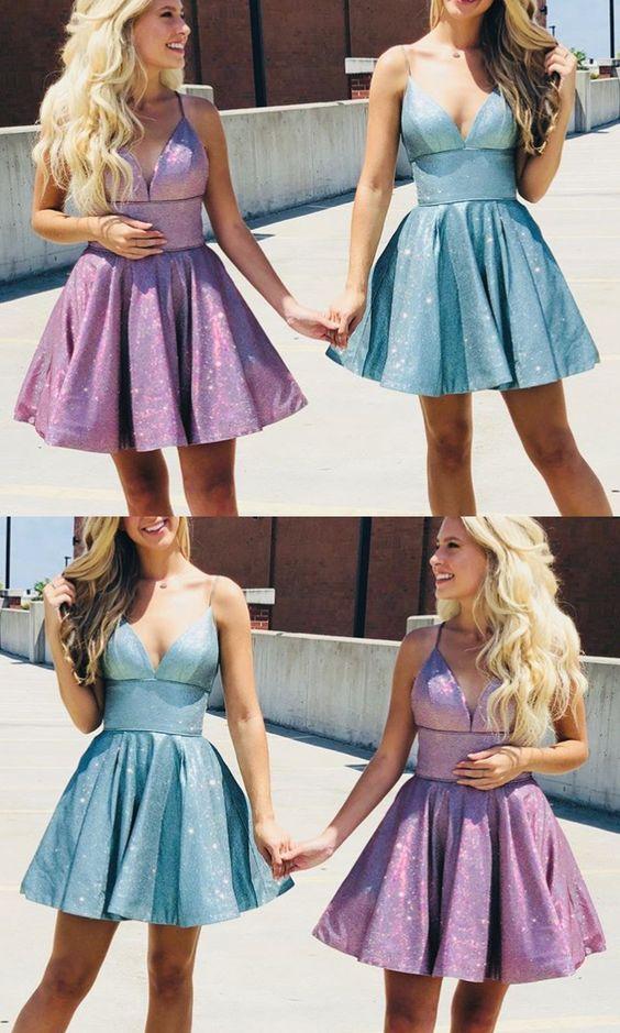 Spaghetti Straps V Cocktail Deborah Homecoming Dresses Neck Mini Aqua Silver Dress CD11561