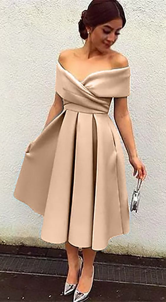 Off Arabella Homecoming Dresses Satin Cocktail The Shoulder Midi Dress CD11692