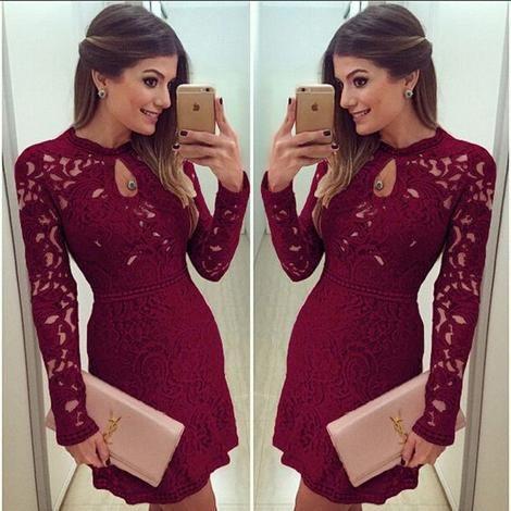 Sexy Lace Homecoming Dresses Nevaeh Cocktail Women Casual Dress Evening Long Sleeve Bodycon Mini Short CD11874