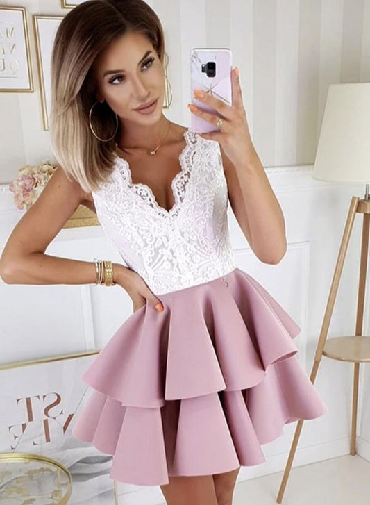 Cute Makena Homecoming Dresses Lace Short Dress CD11891