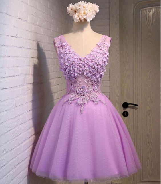 Jennifer Lace Homecoming Dresses V Neckline See Through Cute CD11937