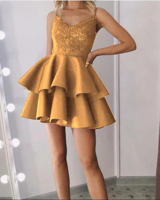 Gold Scarlet Homecoming Dresses Short CD12283