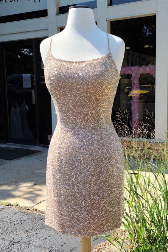 Sparkle Tight Peach Dress With Up Back Cocktail Hedwig Lace Homecoming Dresses CD12340