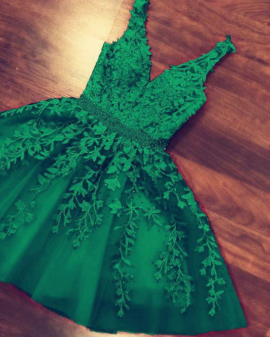 Short Green Karen Lace Homecoming Dresses Embroidery CD12799