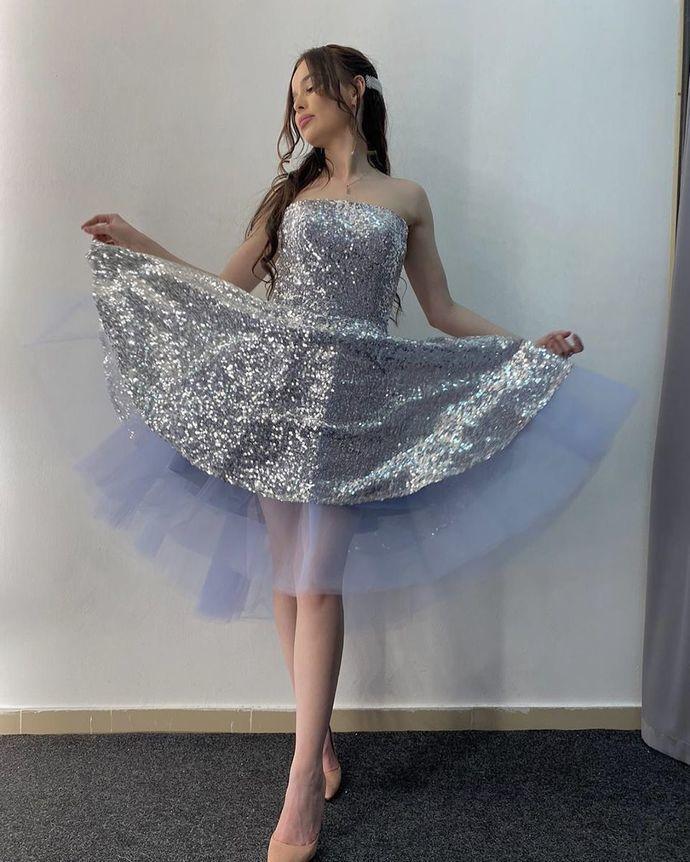 Sparkle Silver Zoie Homecoming Dresses Sequins Short CD13115