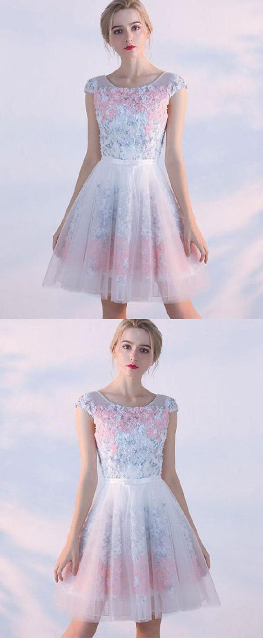 Morden A Line Ansley Homecoming Dresses Cute Cute 3D Flower Short CD1313