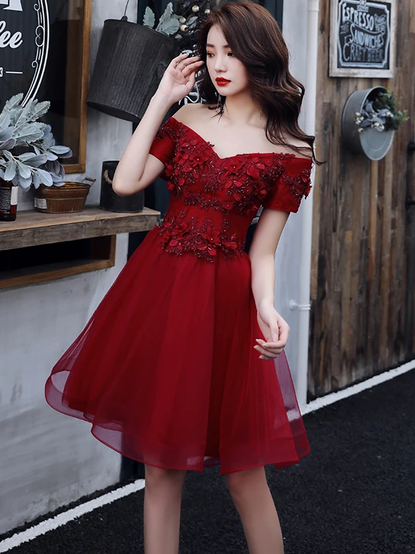Lisa Homecoming Dresses Chic Burgundy Off Shoulder CD13257