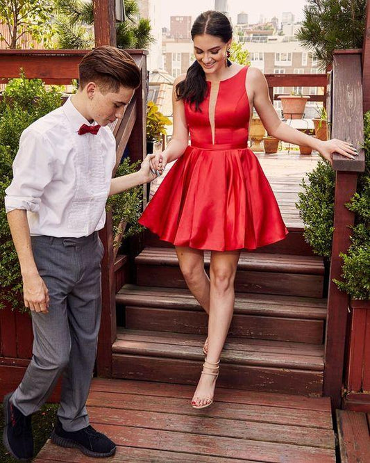Cute Graduation Satin Homecoming Dresses Anabelle Dress O-Neck CD13328