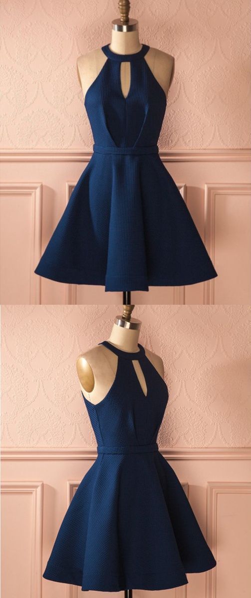 Keyhole Dark Blue Lillianna Homecoming Dresses Cocktail Dresses Short Dresses CD1357