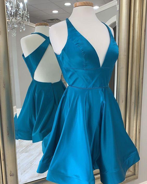 Simple Blue Satin Yesenia Homecoming Dresses Short CD14100
