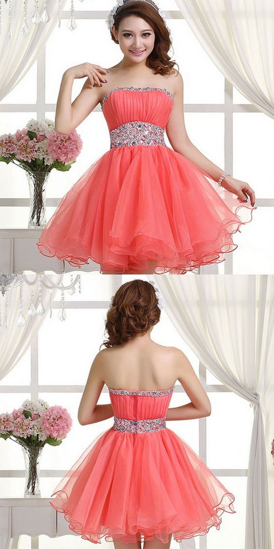 Homecoming Dresses Jayden Coral Sexy Tulle Gown Beading Party Dress Sweet 16 Dress CD14151