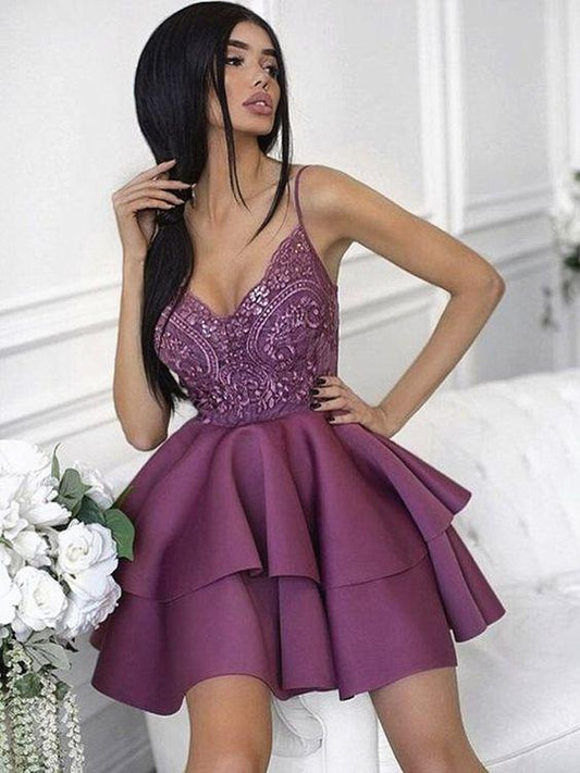 Sweetheart Neck Short Purple Dresses Short Nylah Homecoming Dresses Lace Cocktail Purple Graduation Dresses CD1447
