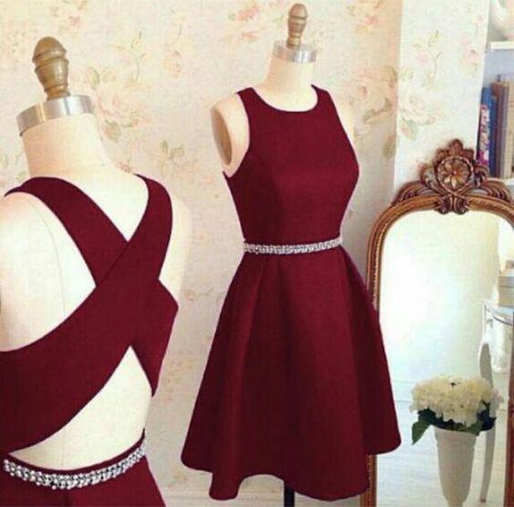 Homecoming Dresses A Line Lauren Cocktail Short Burgundy Cross Back Short Party Dress Dresses CD148