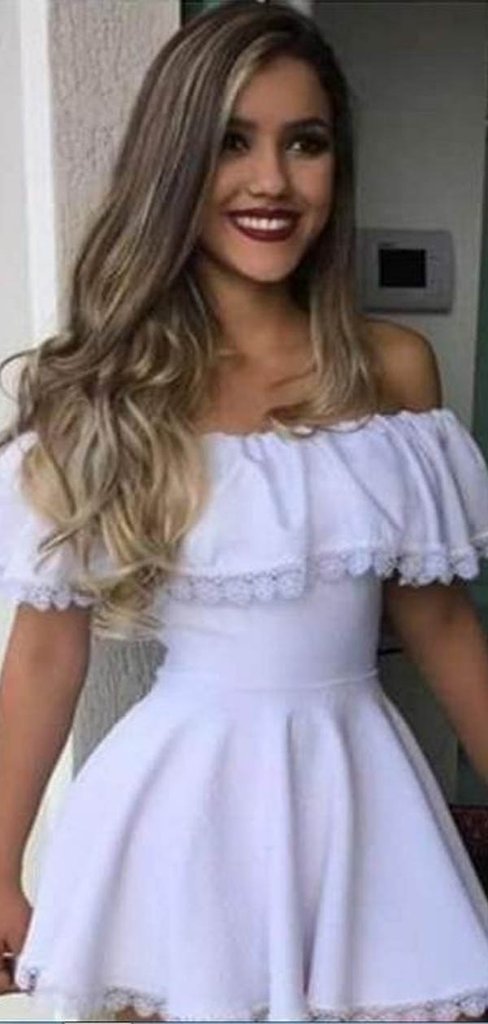 Elegant Off Itzel Homecoming Dresses Lace Shoulder Short A-Line With CD1521