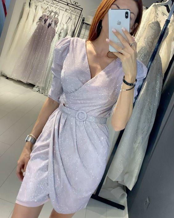 Simple V Ariel Homecoming Dresses Neck Shiny CD15222