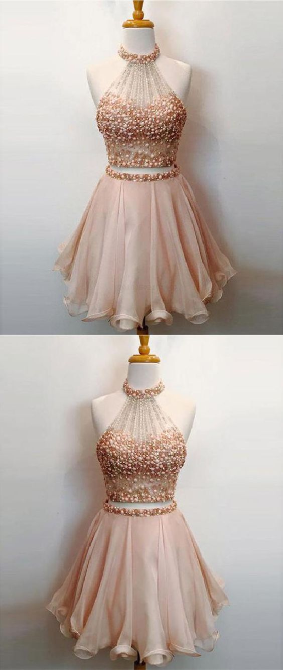 Chiffon Shelby Homecoming Dresses Splendid Short Cute Two-Piece Short With Beading CD1631