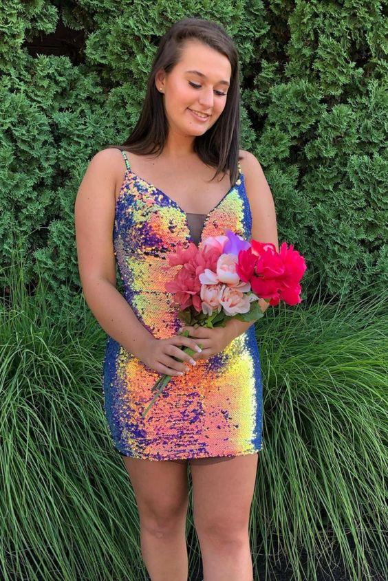 Sequined Party Dress Short Homecoming Dresses Lea Dress CD16430