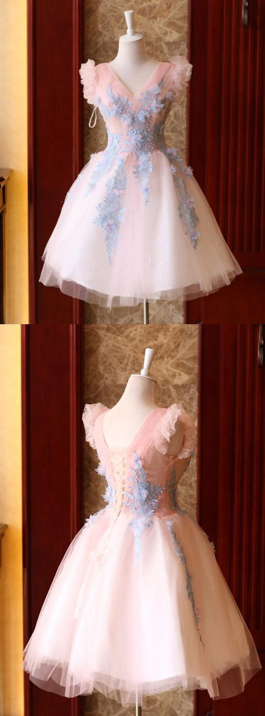 V Neck Applique Short Lace Aniya Cocktail A Line Homecoming Dresses Dresses CD1685