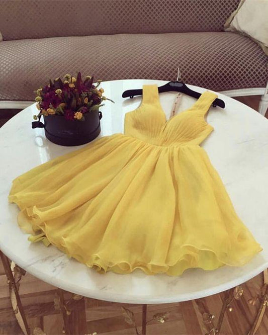 Short Tulle Yellow Homecoming Dresses Crystal CD1739