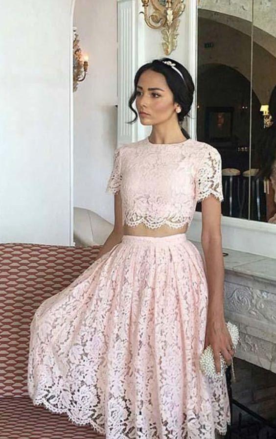 Short Kailey Pink Homecoming Dresses Lace CD17613