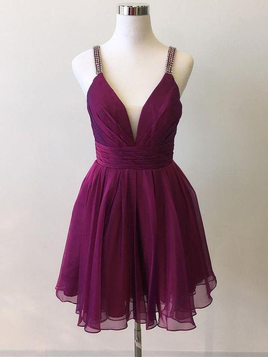 V Neck Sleeveless Homecoming Dresses A Line Chiffon Aleah Cocktail Dresses CD1769