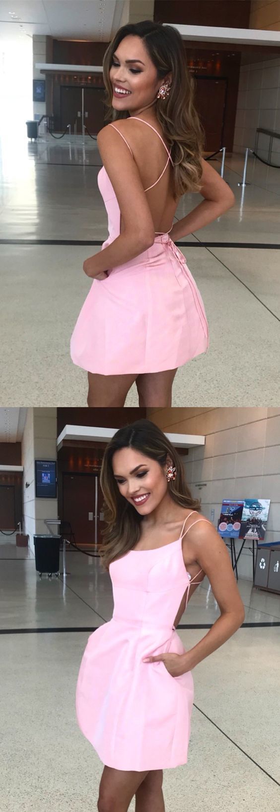 Short With Pockets Pink Homecoming Dresses Abril CD18056