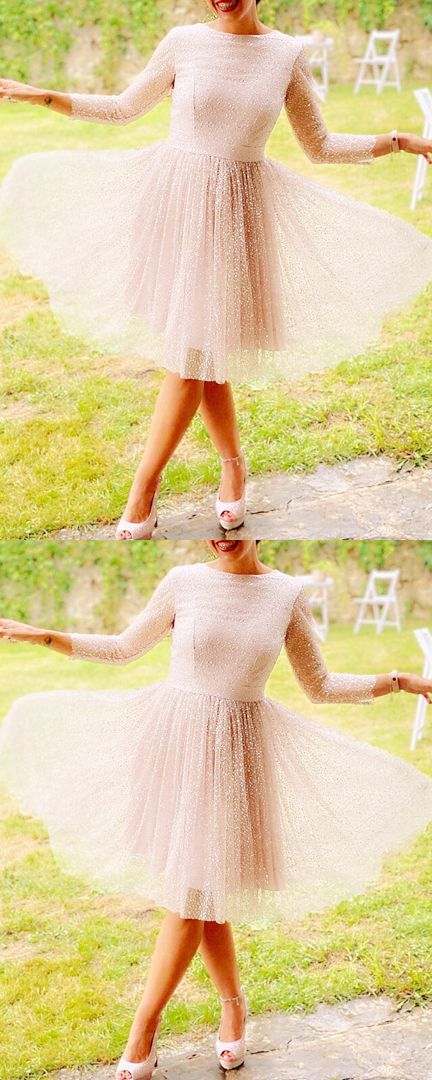 Glitter Tulle Party Dress Homecoming Dresses Cocktail Ivory Kaitlin With Sleeves CD18108