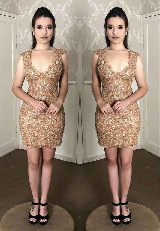 Elegant Lace Homecoming Dresses Regina Gold Short CD18936