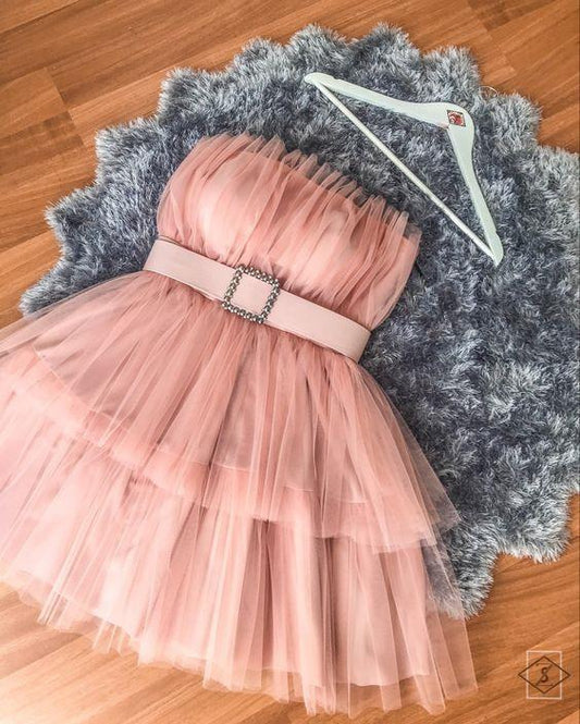 Pink Aleah Homecoming Dresses Tulle Short CD18944