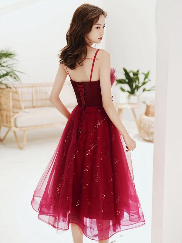 Burgundy Rosie Lace Homecoming Dresses Sequins Short CD19027