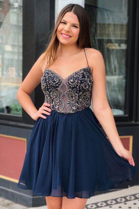 Straps Homecoming Dresses Joanne Short Navy Blue 2024 CD1929