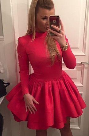 Red Long Sleeves Pretty Simple Homecoming Dresses Saniyah Sexy CD19663