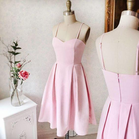 Charming Short LuLu Pink Homecoming Dresses A Line Spaghetti Straps Gown CD1972