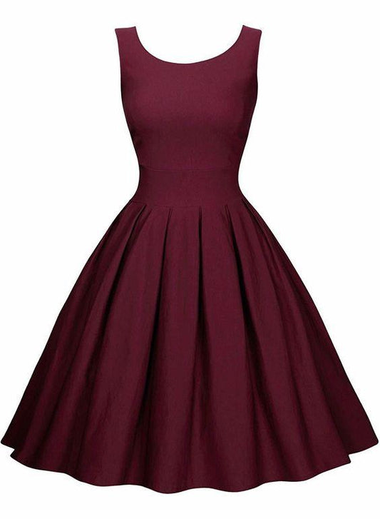 Womens Elegant Round Neck 1950s Retro Dress Homecoming Dresses Kristina Cocktail Pleated CD2024