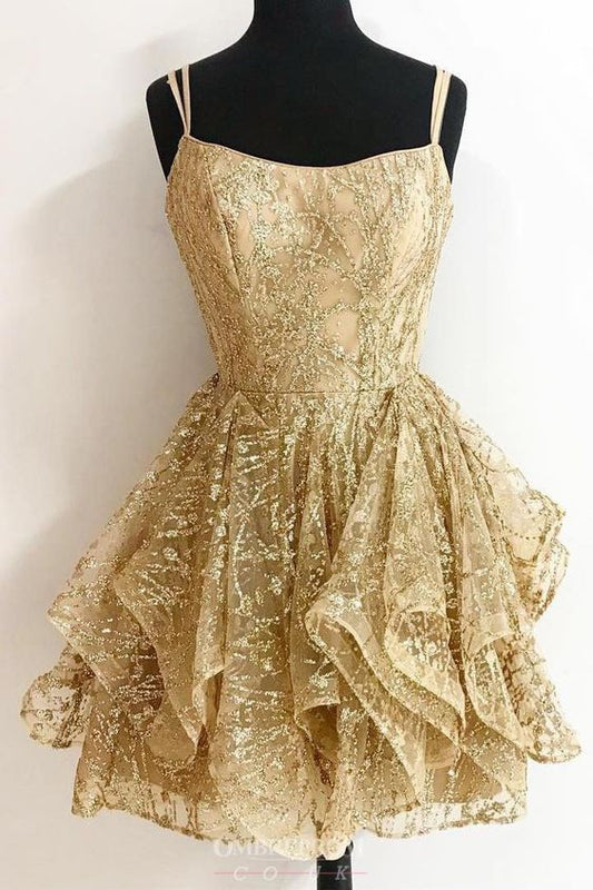 A-Line Sequins Gold Short Glitter Party Reina Cocktail Homecoming Dresses Dress CD2053