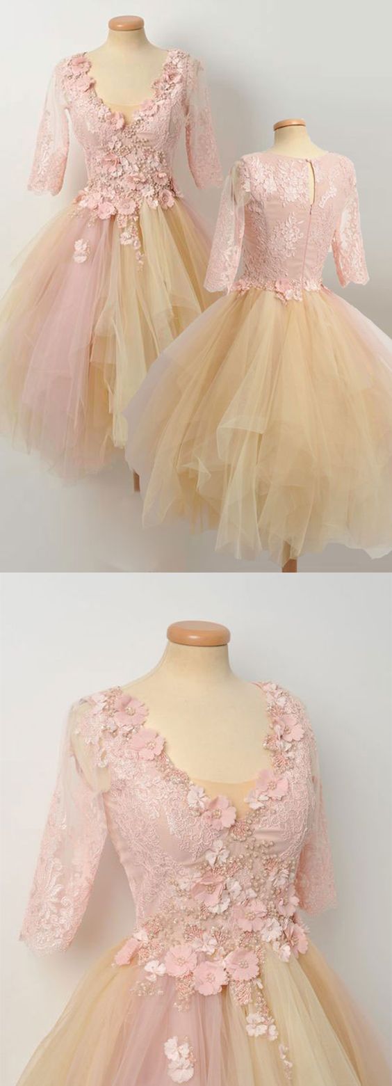 Champagne Tulle Homecoming Dresses Brenna Lace Cute CD20765