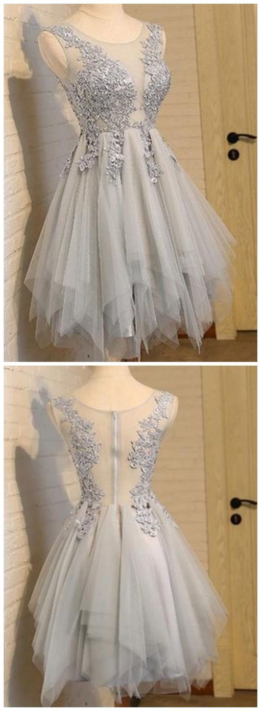 Grey Sleeveless Lace Dayanara Homecoming Dresses Cocktail Appliques Short Dress CD2125