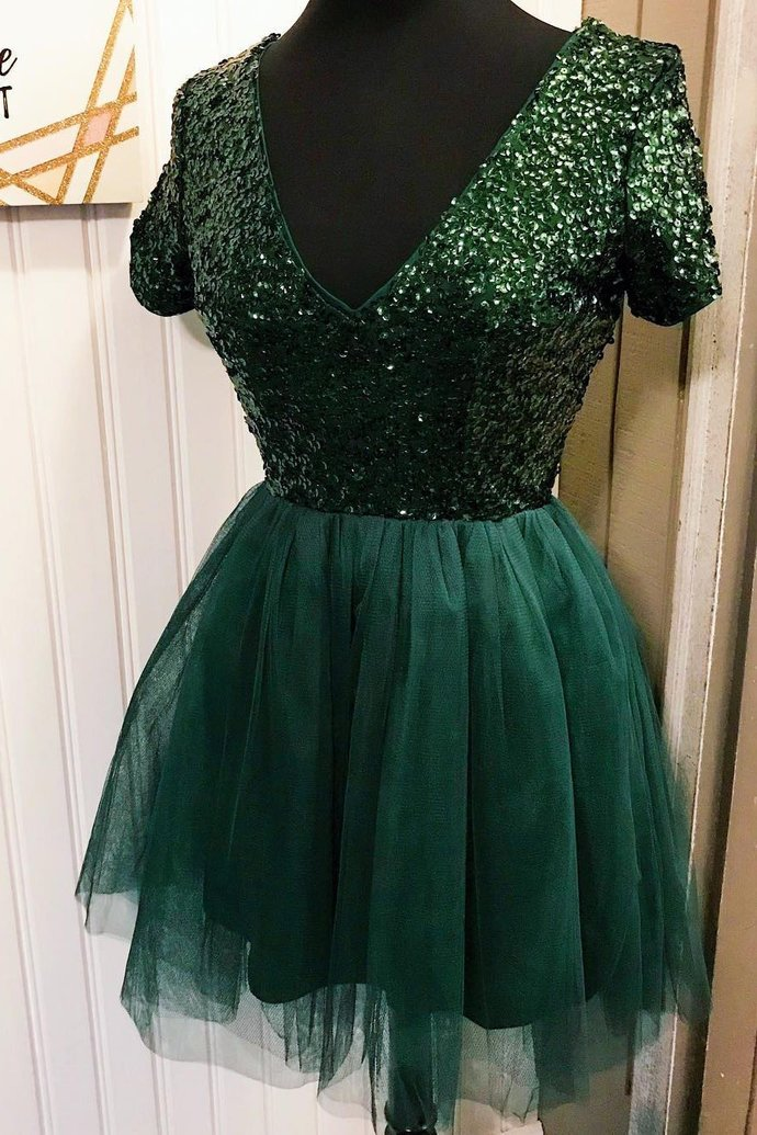 Short Dress Dark Homecoming Dresses Avah Green CD21429