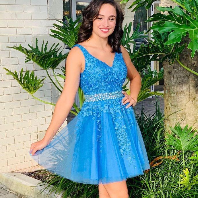 Newest V-Neck Appliques A-Line Cheap Danielle Homecoming Dresses CD21822