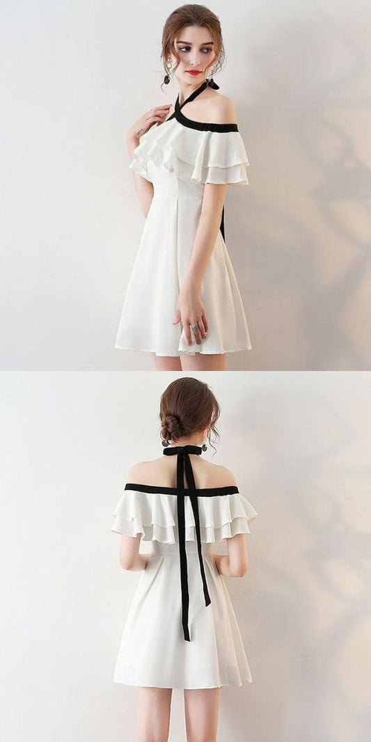 Short Deanna Chiffon Homecoming Dresses Off Shoulder Halter Knee-Length CD220